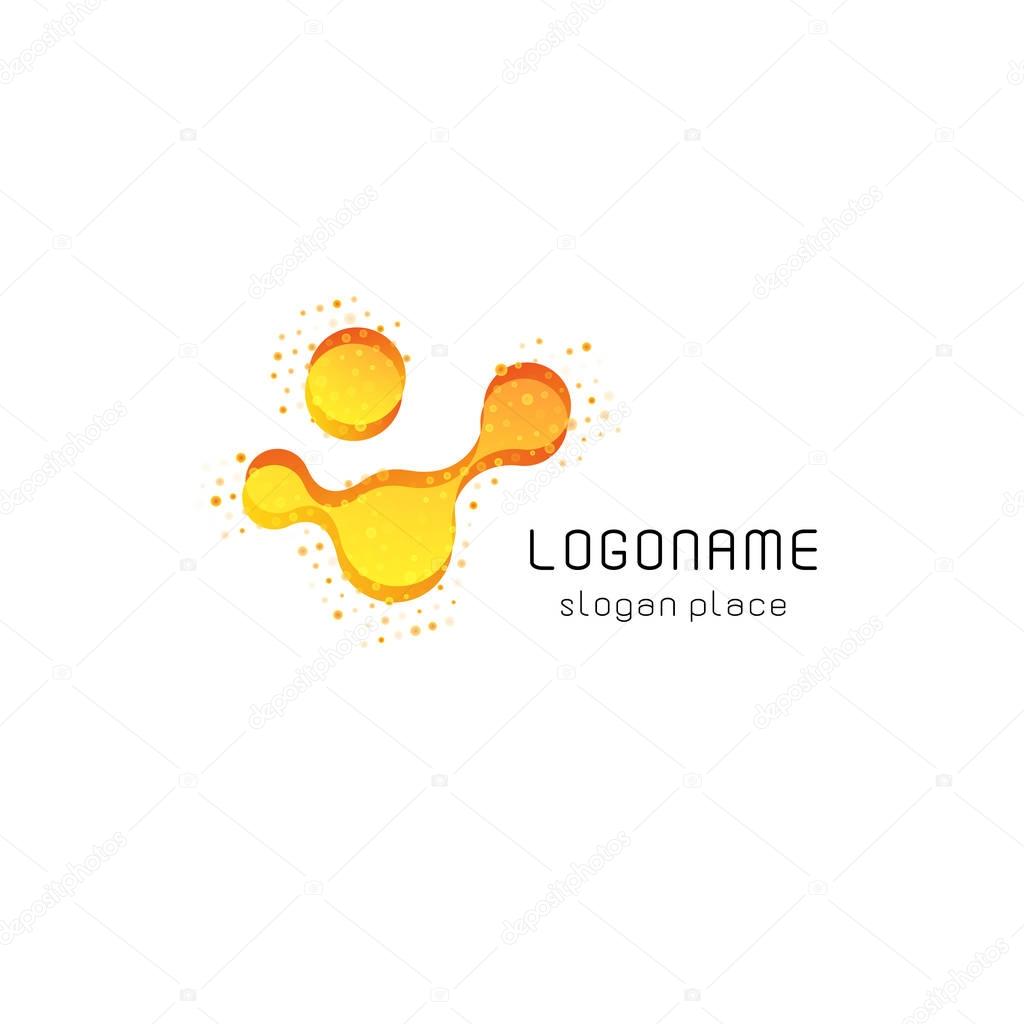 Abstract molecules design. Vector illustration. Atoms. Medical logo, icon, sign, symbol. Molecular structure with pink spherical particles.