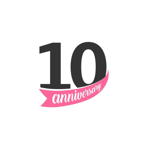 Logo vectoriel du dixième anniversaire. Numéro 10. Illustration pour carte de vœux, invitation, affiche, mariage, commémoration, certificat . — Image vectorielle