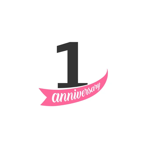 Zum ersten Jahrestag Vektor-Logo. Nummer 1. Illustration für Grußkarte, Einladung, Plakat, Heirat, Gedenken, Urkunde. — Stockvektor