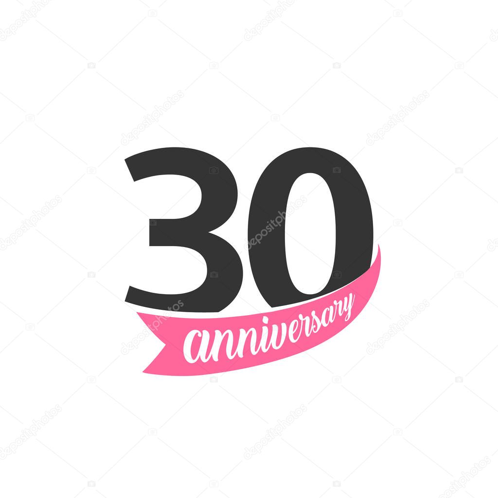 Thirtieth Anniversary vector logo. Number 30. Illustration for greeting card, invitation, poster, marriage, commemoration, certificate.