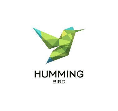 Hummig kuş geometrik işareti, calibri soyut poligonal vektör logo şablonu. Origami yeşil renk düşük Poli vahşi hayvan simgesi.