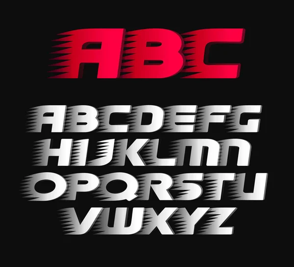 Sport vector lettertype. Alfabet vet cursief brieven, wit en rood symbolen. — Stockvector