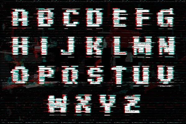 Alphabet avec glitch et effet de bruit. Style parfait pour les illustrations numériques. Fonte technologique abstraite vectorielle . — Image vectorielle