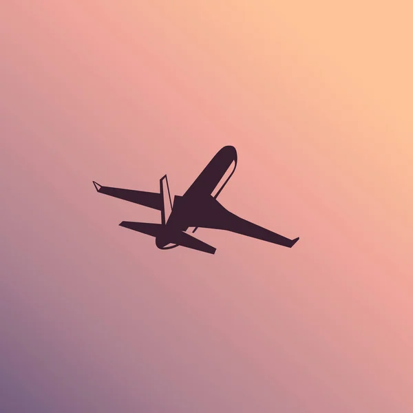 Avión aislado, ilustración del vector del avión, logotipo, icono. Salida del sol, fondo de sol . — Archivo Imágenes Vectoriales
