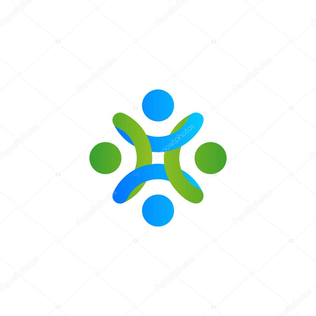 Abstract vector logo, stylized people, human help and cohesion.