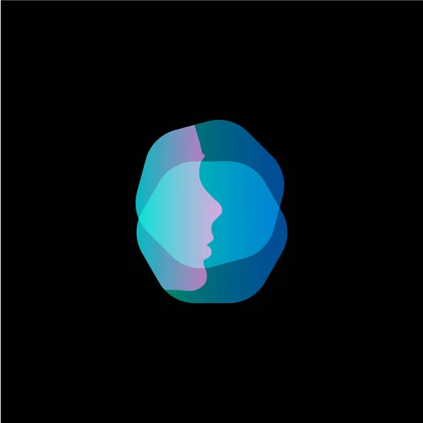 Modèle de logo vectoriel moderne de réalité virtuelle. Profil ID visage, silhouette visage numérisation, future icône de la technologie sur fond noir . — Image vectorielle