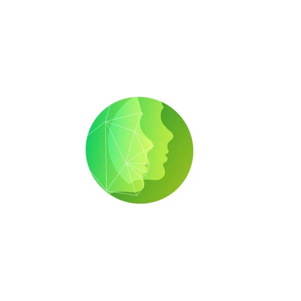 Зеленый силуэт два вектора лица круглый шаблон логотипа для натуральной косметики, салоны красоты для ухода за кожей лица и пластической хирургии . — стоковый вектор