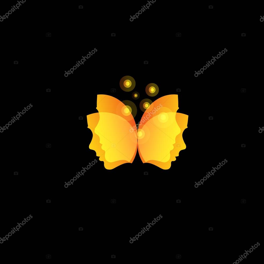 Magic butterfly wings from facial masks, abstract orange vector logo template
