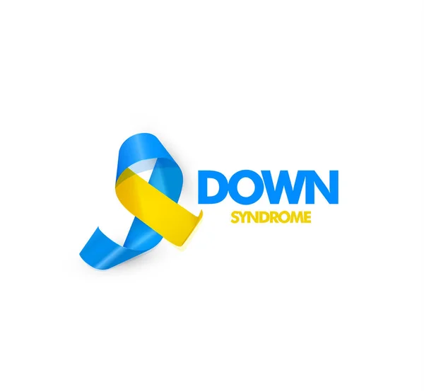 Nastro blu e giallo con testo per illustrazione vettoriale del giorno della sindrome di Down del mondo . — Vettoriale Stock