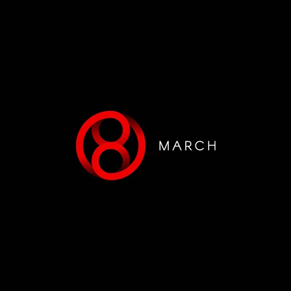 8. März, fröhlicher internationaler Frauentag, abstrakte minimale Vektorlogovorlage auf schwarzem Hintergrund. — Stockvektor