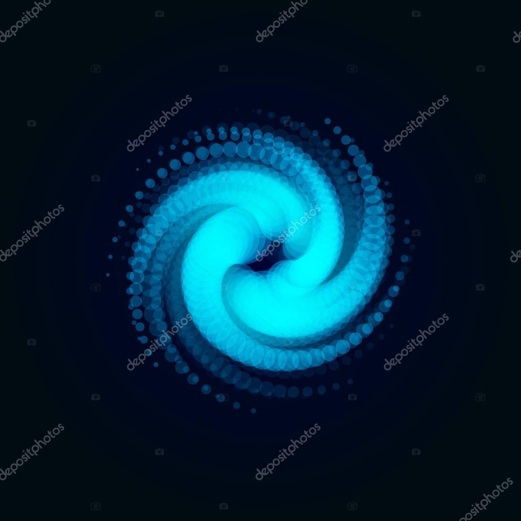 Hurricane, swirl, abstract spiral shape of circles , blue vector illustration on black background