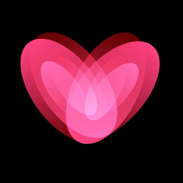 Amour tremblant, sentiments tendres, symbole d'amour et de passion, logo vectoriel abstrait isolé inhabituel sur fond noir . — Image vectorielle