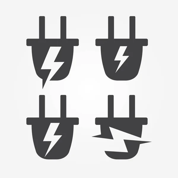 Conecte-se ao soquete com relâmpago, elemento de logotipo de energia, conjunto de ícones de vetor de silhueta estilizado abstrato. Símbolo de fiação eléctrica . —  Vetores de Stock