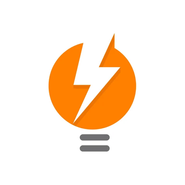 Оранжевая лампа абстрактный логотип, лампочка с белым силуэтом молнии, электрическая энергия, творческая идея или новый вектор мысли символ на белом фоне . — стоковый вектор