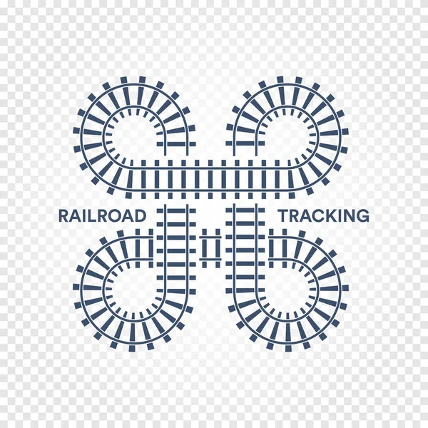 Eisenbahn-Tracking-Straße Kreuzung mit Kurven und Brücken Vektor Illustration auf weißem transparentem Hintergrund. — Stockvektor