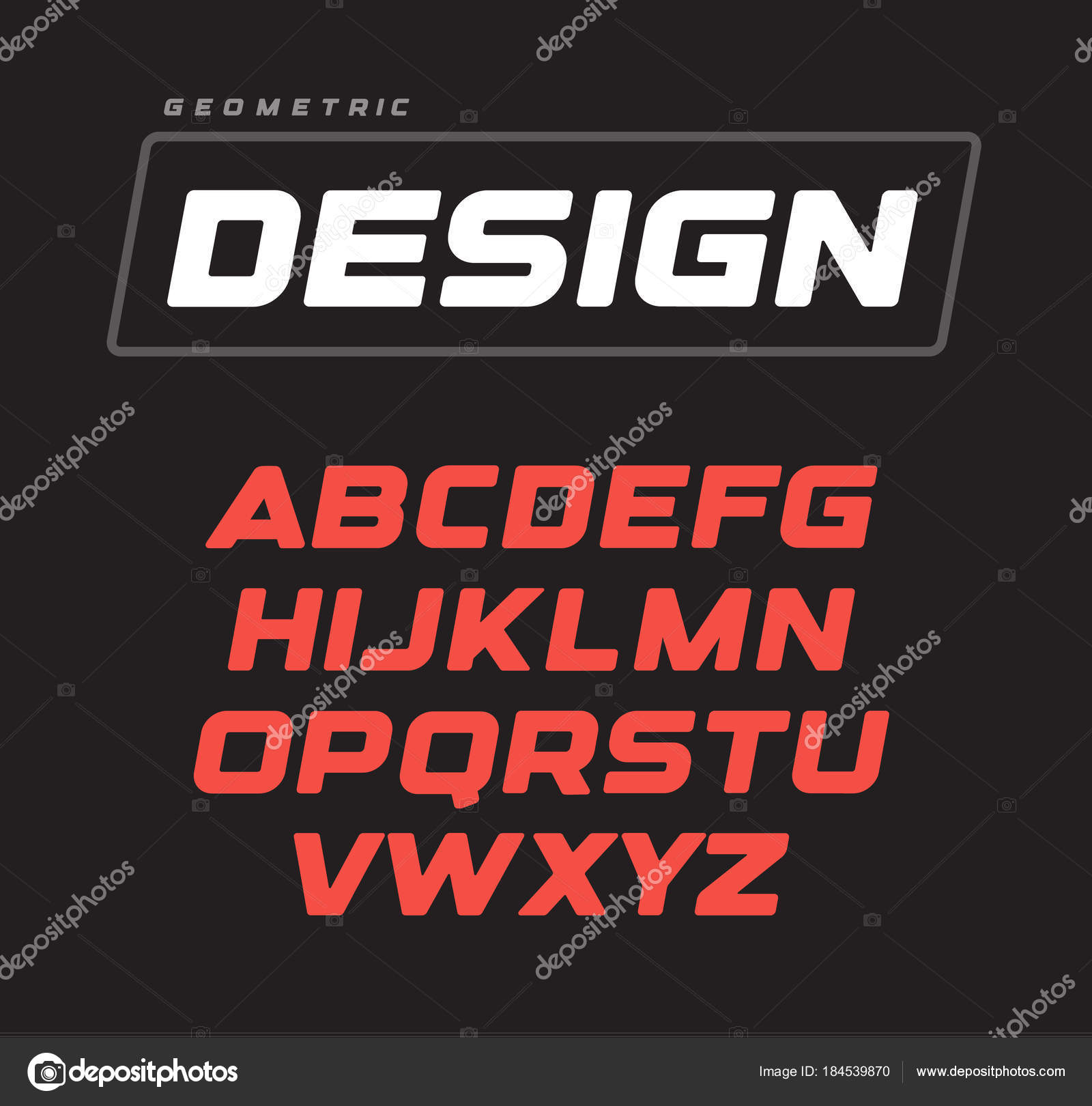 斜体の太字の幾何学的なアルファベットのデザイン。スポーツ ゲーム