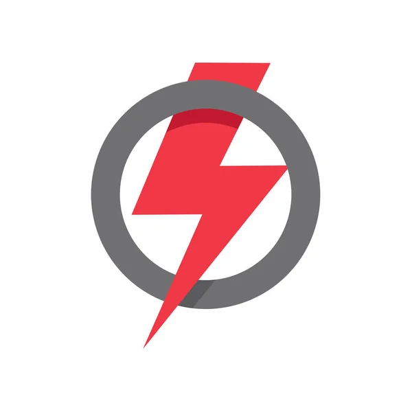 A kör alakú, hatalom, erő, win szimbólum fehér háttérrel vörös villám ikon. — Stock Vector