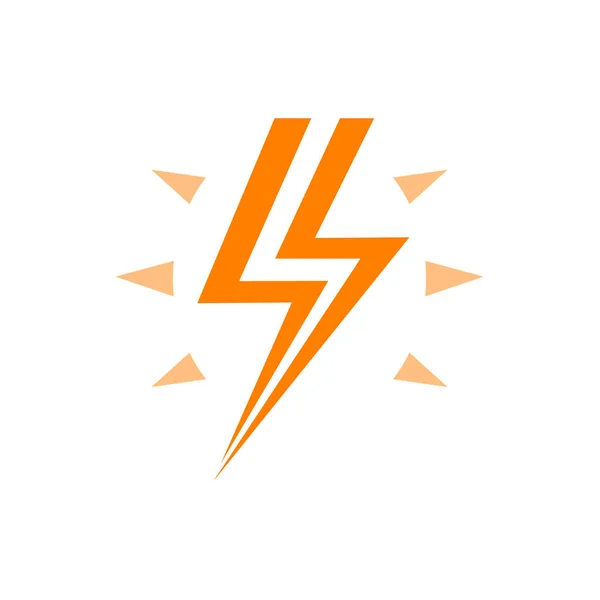 Relâmpago com logotipo do vetor laranja flash, símbolo de energia e aviso de alta tensão na rede elétrica —  Vetores de Stock