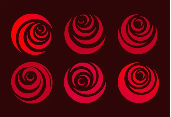 Rosa roja, flor abstracta pétalo estilizado. Forma de círculo, juego de logotipos. Símbolo de amor . — Vector de stock