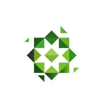 Yeşil haç, otlar logo. Sekizgen yıldızı, Müslüman sembolü, sıradışı geometrik logo tasarımı. Vektör resim veya logo şablonu.