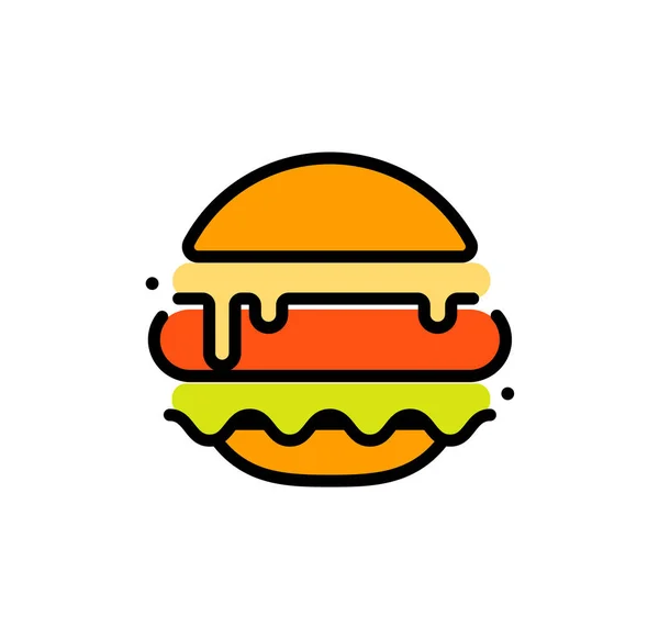 Burger resumo esboço vetor logotipo modelo, fast food isolado linha arte ícone estilizado, ilustração incomum no fundo branco — Vetor de Stock