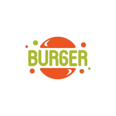 Burger bubble logo şablonu, karikatür stilize vektör logo.