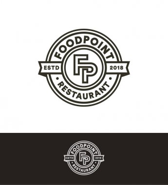 Retro vektör damga, daire logo şablonu, siyah çizgi sanat monogram. Fast food Restoran, kafe, bar logo.