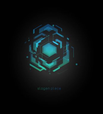 Siber Güvenlik, siber dolandırıcılık, hacking, kimlik avı sistemi soyut renkli vektör logo şablonu otomatik. Siyah arka plan üzerine yenilikçi kesmek teknolojileri dijital tasarım etkisi logo.