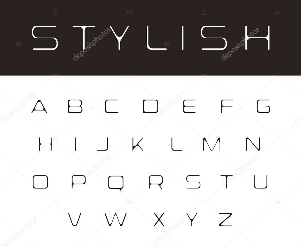 Thin melting font, modern stylish monogram design elements, simple alphabet, elegant rounded letters, trendy abc logo template.