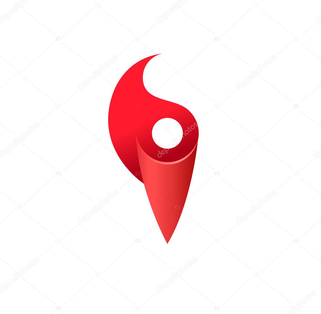 Torch logo. Flame sign. Fire and man, abstract silhouette. Human in red ribbon icon. Olympic games vector isolated symbol