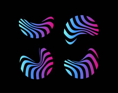 İnce dilimlenmiş patates, çizgili simge seti, lokanta vektör logo siyah arka plan üzerinde renkli soyut şekli, modern cips logo şablonu, kızarmış.