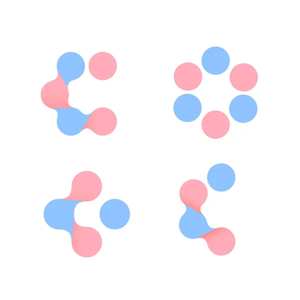 Kreisförmige Formen gesetzt, abstrakt verbundene Kreise Symbole, rosa und blau ungewöhnliche Logos, zarte Farbe Süßigkeiten Zeichen, Lutscher isolierte Vektor-Logo auf weißem Hintergrund. — Stockvektor