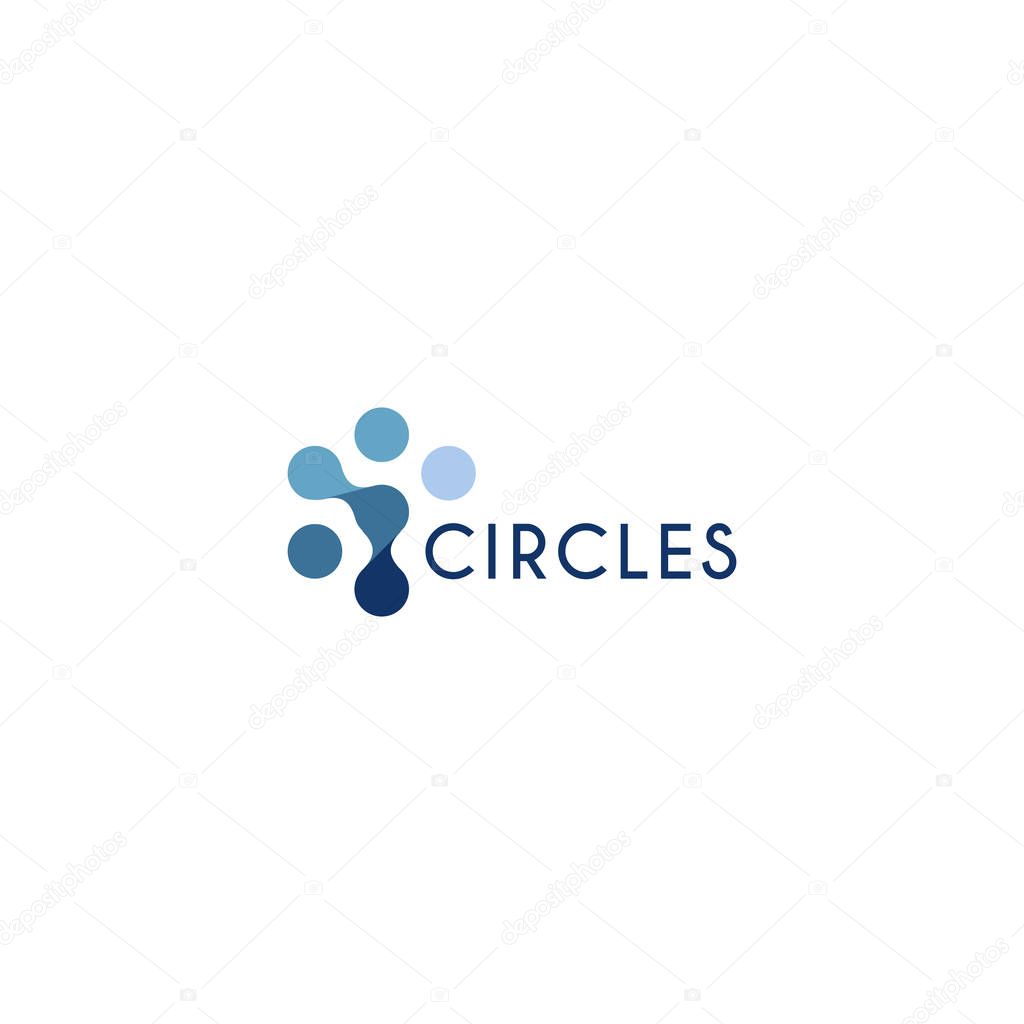 Abstract innovation symbol, unusual stylized human from circles. Isolated circular icon on white background. scientific laboratory equipment, science symbol. Blue water unusual shape logotype.
