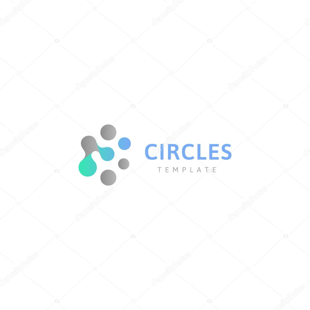 Circles abstract logo template. Connected dots, creative design conceptual logotype. Innovation sign for chemistry laboratory, science equipment, usiness analitics corporate identity. Digital innovate
