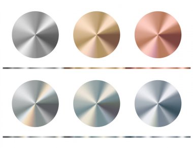 Metal degrade şablonu. Altın, gümüş, bronz, platin, çelik, krom yuvarlak yüzey, vektör çizim.