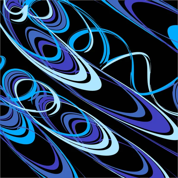 Abstraktní pozadí vlnité, pulzující linie barev na černém pozadí, vektorové ilustrace. Art prostoru texturu, modrý vzor. — Stockový vektor
