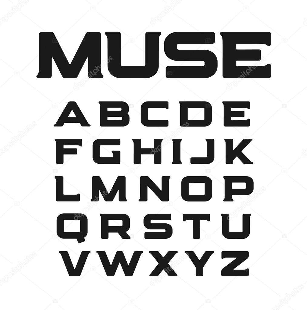 Modern font with unusual serifs. New minimalism, classic style letters set. Muse vector alphabet. Geometrical isolated letters set on white background