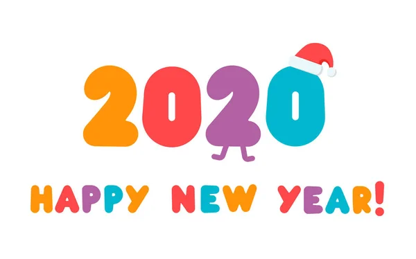 2020 logo, barevná čísla s gratulacemi, šablona přání k novoroční dětské párty, dětská akce, kalendář titulek nebo šablona loga. Vektorová ilustrace. — Stockový vektor