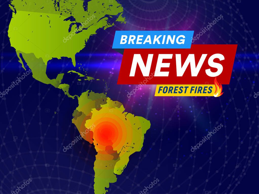 Breaking news poster, forest fires banner, vector illustration