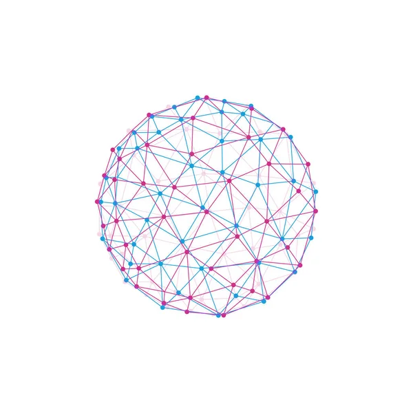 Isolated vector round. Abstract composition, polygonal construction, connecting dots and lines. Wireframe mesh broken polygonal element. Sphere with connected lines and dots. — Stock Vector
