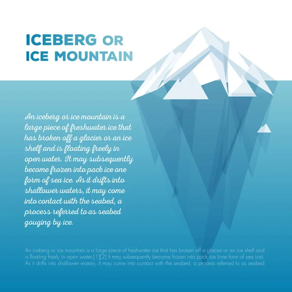 Vetor branco ponta gelo montanha vetor ilustração. Iceberg em design de estilo mínimo. Modelo de vetor para infográficos. Água limpa azul. Gelo vetorial isolado. Vetor de layout . — Vetor de Stock