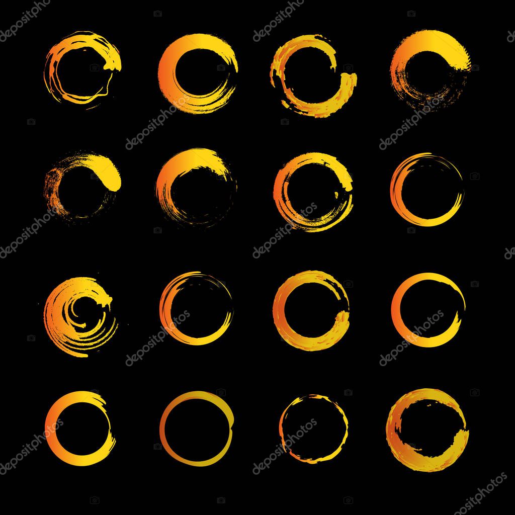 Set of vector icon, and logo depicting the solar circle. Modern styling sun. Collection of logos and icons of gold, orange and yellow colors