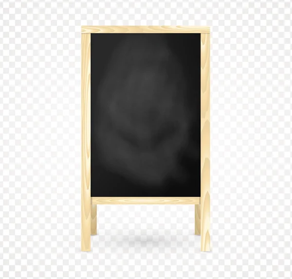Tableau noir à ossature de bois vierge, menu de tableau noir isolé. Tableau noir A-frame pour café et restaurant. Modèle de fond pour la publicité extérieure. Illustration vectorielle . — Image vectorielle