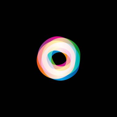 Renkli bir logo. O harfi. Medya izole vektör logosu. Soyut logo koleksiyonu. Parlak logot tipi. Kasırga, kasırga grafik çizimleri. Çember simgesi. Renkli soyut semboller.