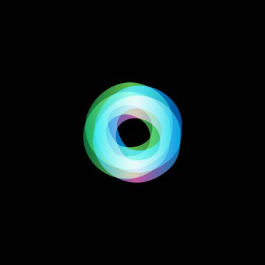 Renkli bir logo. O harfi. Medya izole vektör logosu. Soyut logo koleksiyonu. Parlak logot tipi. Kasırga, kasırga grafik çizimleri. Çember simgesi. Renkli soyut semboller.