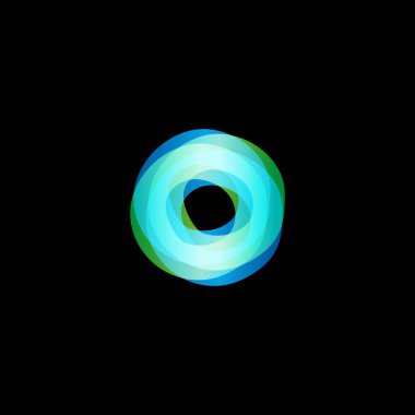Renkli bir logo. O harfi. Medya izole vektör logosu. Soyut logo koleksiyonu. Parlak logot tipi. Kasırga, kasırga grafik çizimleri. Çember simgesi. Renkli soyut semboller.