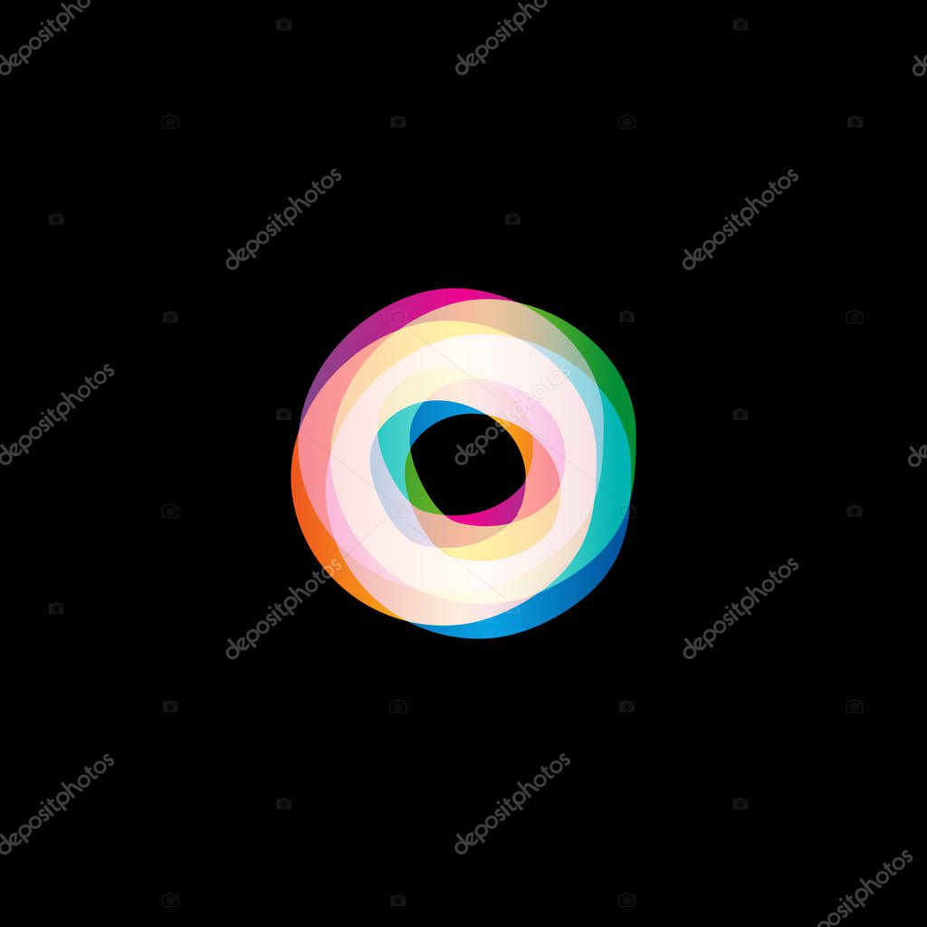Twist colorful logo. Letter O. Media isolated vector logo. Abstract logo collection. Shiny logotype. Hurricane, tornado graphic illustrations. Circle icon. Colorful abstract symbols.