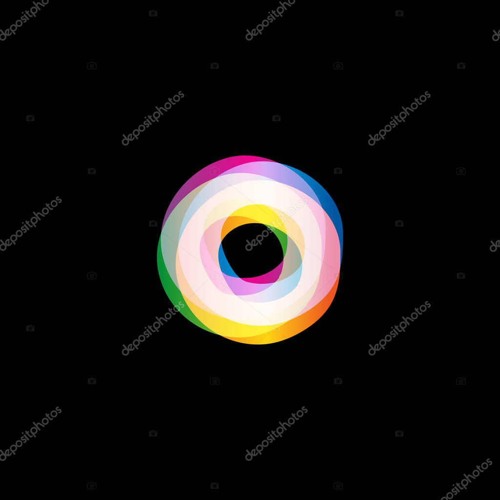 Twist colorful logo. Letter O. Media isolated vector logo. Abstract logo collection. Shiny logotype. Hurricane, tornado graphic illustrations. Circle icon. Colorful abstract symbols.