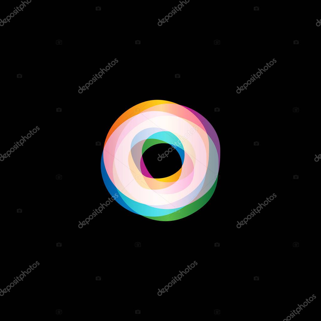 Twist colorful logo. Letter O. Media isolated vector logo. Abstract logo collection. Shiny logotype. Hurricane, tornado graphic illustrations. Circle icon. Colorful abstract symbols.