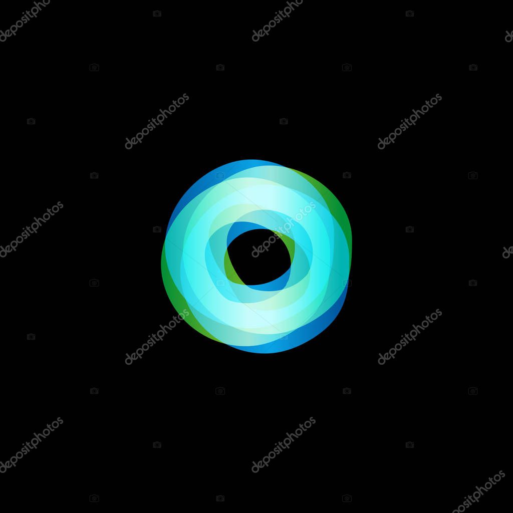 Twist colorful logo. Letter O. Media isolated vector logo. Abstract logo collection. Shiny logotype. Hurricane, tornado graphic illustrations. Circle icon. Colorful abstract symbols.